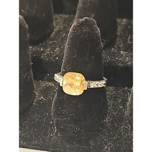 Avon Vintage Women 925 Ring 3ct Peach Colored Stone Clear Accents Sz 9/3.8 Gram